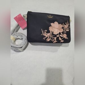 Kate Spade Black Clutch with Pink Floral Embroidery
